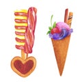Hand drawn watercolor icecream and popsicle set isolated on white background. Can be used for cards, label, banner and other Royalty Free Stock Photo