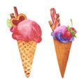 Hand drawn watercolor icecream and popsicle set isolated on white background. Can be used for cards, label, banner and other Royalty Free Stock Photo