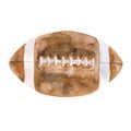 Hand drawn watercolor illustration: American football ball isolated on white background.