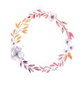 Hand drawn watercolor illustration. Autumn Wreath. Fall leaves.
