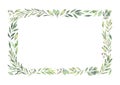 Hand drawn watercolor illustration. Botanical rectangular border Royalty Free Stock Photo