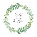 Hand drawn watercolor illustration. Botanical wreath with eucalyptus branches and leaves. Greenery. Floral Design elements. Royalty Free Stock Photo