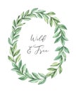 Hand drawn watercolor illustration. Botanical wreath with eucalyptus branches and leaves. Greenery. Floral Design elements. Royalty Free Stock Photo