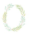 Hand drawn watercolor illustration. Botanical wreath with eucalyptus, branches and leaves. Greenery. Floral spring Design elements Royalty Free Stock Photo