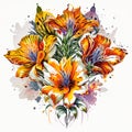 Hand drawn watercolor illustration of a bouquet of alstroemeria flowers AI generated Royalty Free Stock Photo