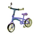 Hand drawn watercolor illustration child colorful bicycle on white background for healthy lifestyle design.