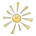 Hand-drawn watercolor illustration of cute smiling sun Royalty Free Stock Photo