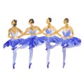 Hand-drawn watercolor illustration: dancing ballerinas in blue