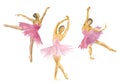 Hand-drawn watercolor illustration: dancing ballerinas in pink Royalty Free Stock Photo