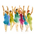 Hand drawn watercolor illustration. Dancing people. People shaped watercolor stains