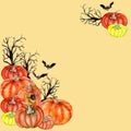 Bright watercolor halloween illustration with thematic elements Royalty Free Stock Photo