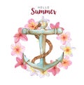 Hand-drawn watercolor illustration of the floral wreath and anchor