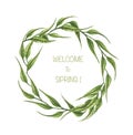 Hand drawn watercolor illustration. green leaves wreath. Royalty Free Stock Photo