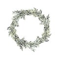 Hand drawn watercolor illustration - Green wreath. Spring branch