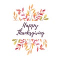 Hand drawn watercolor illustration. Happy Thanksgiving! Label wi Royalty Free Stock Photo