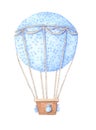 Hand drawn watercolor illustration - hot air balloon in the sky. Royalty Free Stock Photo
