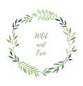 Hand drawn watercolor illustration. Laurel Wreath with leaves an