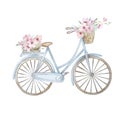 Hand drawn watercolor illustration - romantic blue bike