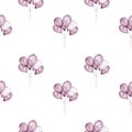 Hand-drawn watercolor illustration. Seamless pattern. Set of balloons on a white background. Isolated, monochrome Royalty Free Stock Photo