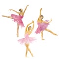 Hand-drawn watercolor illustration: set of dancing ballerinas. Vector Royalty Free Stock Photo