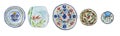 Hand drawn watercolor illustration set of ornamented ceramic plates and dishes