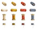 Hand drawn watercolor illustration sewing craft embroidery stitching supplies. Thread bobbins spools skeins yarn. Set of Royalty Free Stock Photo