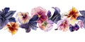 Hand drawn watercolor illustration shabby boho botanical flowers. Dark lily clivia amaryllis, pansy viola violet