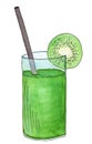 Summer fruity juicy drink. Kiwi smoothie. Bright green cocktail.