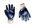 Hand-drawn watercolor illustration. tools for home, apartment, and repair. protective canvas gloves for hands of blue