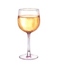 Hand-drawn watercolor illustration of the white wine in the glass Royalty Free Stock Photo