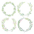 Hand drawn watercolor illustrations. Laurel Wreaths. Floral design elements. Perfect for wedding invitations, greeting