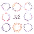 Hand drawn watercolor illustrations. Laurel Wreaths. Floral design elements. Perfect for wedding invitations, greeting