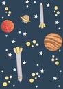 Cosmos theme seamless pattern. planets and outer space things. Royalty Free Stock Photo