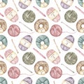 Hand-drawn watercolor knitting elements repeat paper. crafts and Hobbies seamless pattern