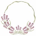 Hand drawn watercolor lavender  wildflowers wreath  illustration.Wildflower wreath/frame for wedding, birthday invitation Royalty Free Stock Photo