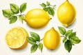 Watercolor lemon fruit isolated on white. AI Generated