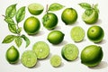 Watercolor lime fruit isolated on white. AI Generated