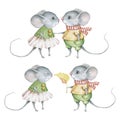 Watercolor Cute Little Mice Set Royalty Free Stock Photo