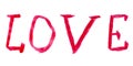Hand-drawn watercolor magenta word LOVE, isolated