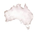 Hand drawn watercolor map of Australia isolated on white Royalty Free Stock Photo