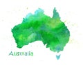 Hand drawn watercolor map of Australia isolated on white