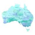 Hand drawn watercolor map of Australia isolated on white. Royalty Free Stock Photo