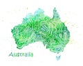 Hand drawn watercolor map of Australia with drawings by Australian aborigines. Abstract stylization Royalty Free Stock Photo