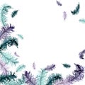 Hand drawn watercolor Mardi Gras carnival symbols. Bird feather quill plumage, emerald mint green purple violet lilac