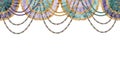 Hand drawn watercolor Mardi Gras carnival symbols. Garland festoon pelmet bead drape pearl strings, gold purple green