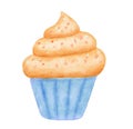 Hand drawn watercolor muffin isolated on white background.