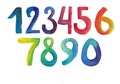 Hand drawn watercolor numbers in rainbow colors