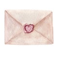 Hand drawn Watercolor Old vintage envelope sealed with wax stamped in heart shape Royalty Free Stock Photo