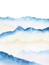 Hand drawn watercolor painting of blue foggy mountains