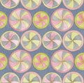 Hand drawn watercolor painting geometric seamless pattern. Multi colored circles with gold contour on textured gray background. Royalty Free Stock Photo
